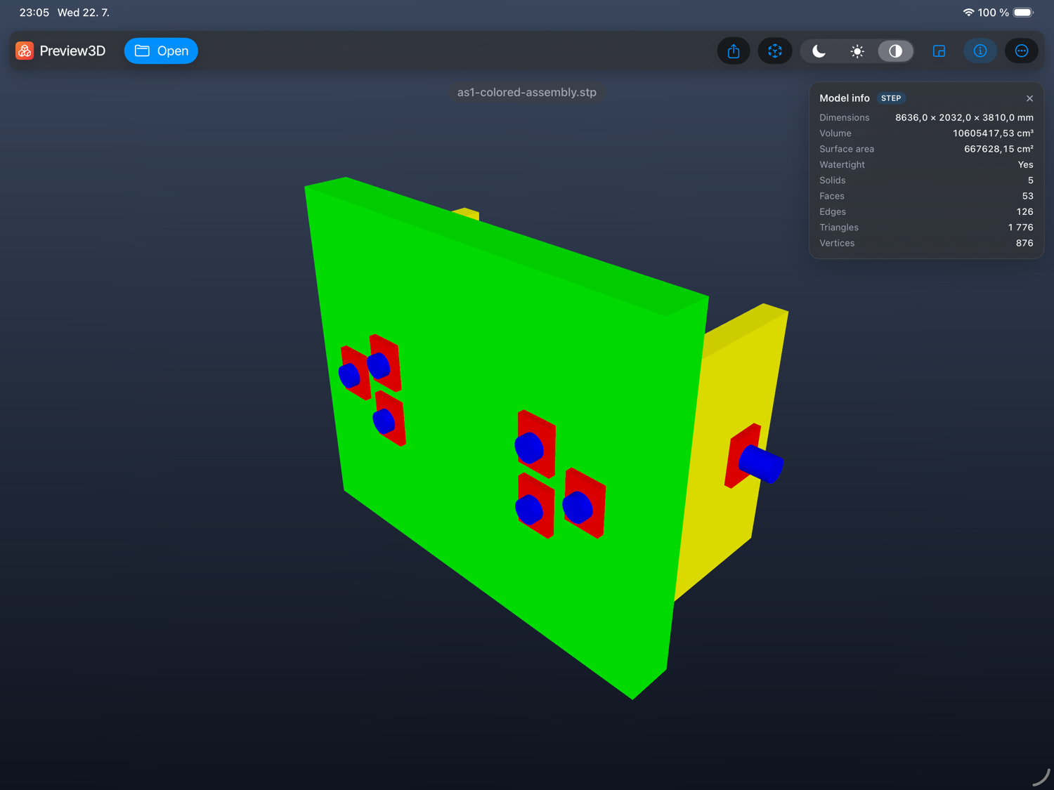 STEP on iPad — exact B-rep geometry, smooth and crisp